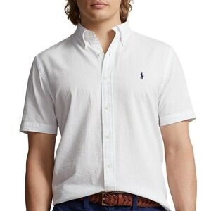 Vtg Ralph Lauren Button Down Short Sleeve Shirt Men XXL Cotton Poplin White Pony